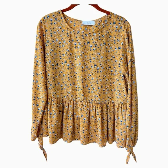 Braeve Teegan Peplum Top Floral Mustard Yellow Boho Women Small - Picture 1 of 5